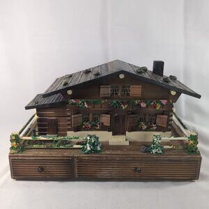 Vintage Japanese Cottage Music Box Trinket Jewelry Brown Wood Large Ballerina